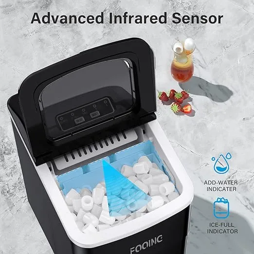 Ice Maker Machine for Home, Self-Cleaning Function Ice Maker Machine Counter Top, 6 Minutes Ice Making, 24H/33lb, Designed with Low Noise Operation, Ice Cube Maker for Use in Households, Office