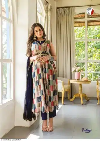 Trendy Patchwork Print Anarkali Kurta Set with Dupatta – Modern Ethnic Wear