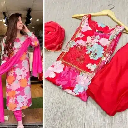 Elegant Pink Floral Straight Kurta Set with Dupatta – Everyday Ethnic Chic