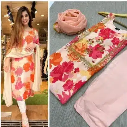 Elegant Pink Floral Straight Kurta Set with Dupatta – Everyday Ethnic Chic