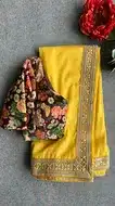 Golden Elegance Floral Blouse & Silk Saree Set
