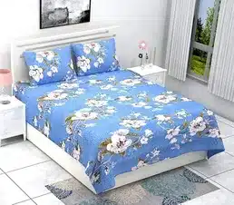 Premium Blue Floral Cotton Bedsheet Set with Pillow Covers – Soft & Stylish Bedding