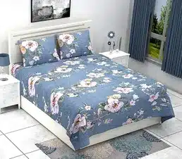 Premium Blue Floral Cotton Bedsheet Set with Pillow Covers – Soft & Stylish Bedding