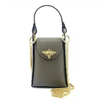Women’s Mini Top Handle Sling Bag with Chain Strap & Bee Lock Design – Black