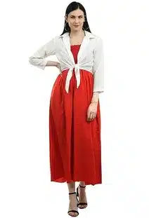 Trendy Red Smocked Midi Dress for Women