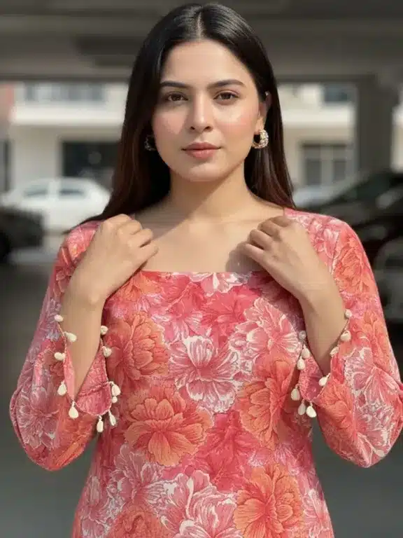 Designer Floral Short Kurti Top with Lace-Up Back