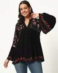 Trendy Floral Lace-Up Short Kurti Top for Women