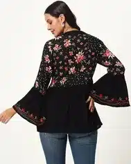 Trendy Floral Lace-Up Short Kurti Top for Women