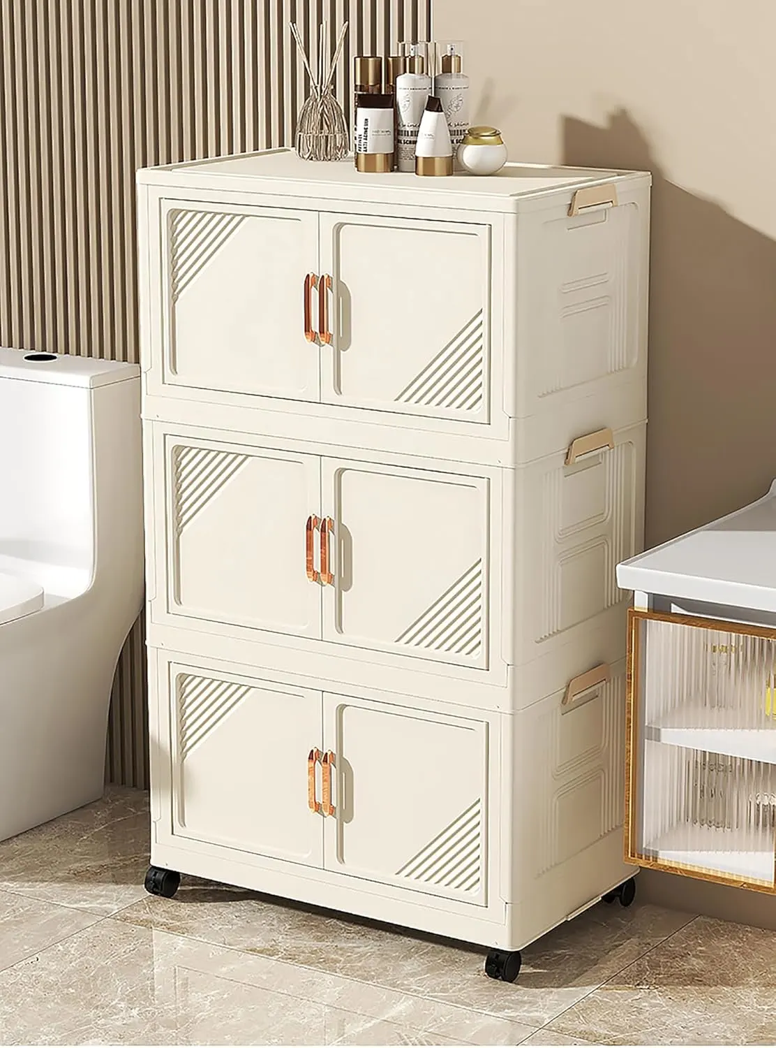 Foldable Storage Cabinet with Dual Opening Doors & Top Lid