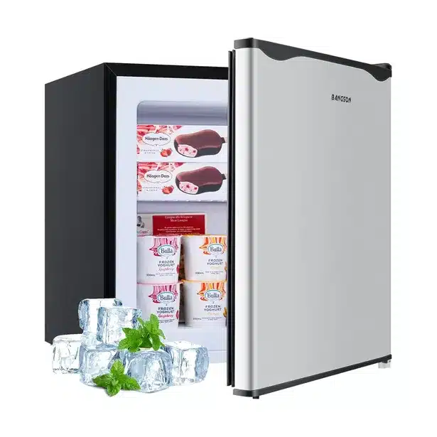 BANGSON 1.1 Cubic Feet Mini Upright Freezer - Small and Compact with Removable Shelf and Reversible Door - For Home, Kitchen, Office