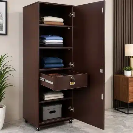 Luxury Wooden Wardrobe Cabinet with Shelves & Secure Lock Drawer