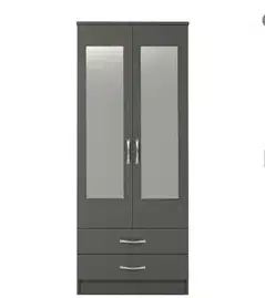 Ready assembled Classic 2 Door 2 Drawer Mirrored Wardrobe Grey
