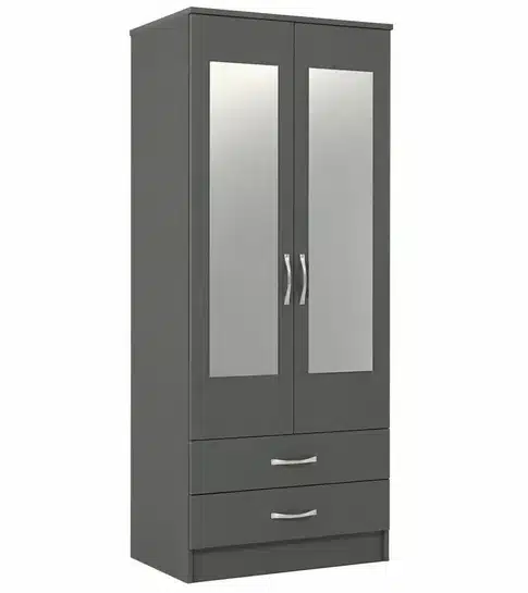 Ready assembled Classic 2 Door 2 Drawer Mirrored Wardrobe Grey