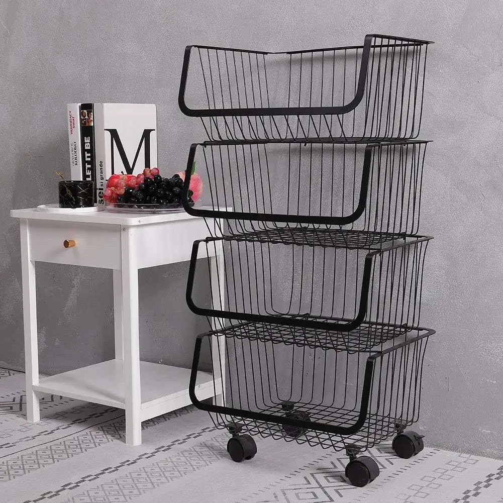 Tier Rolling Wire Storage Basket for Home & Kitchen