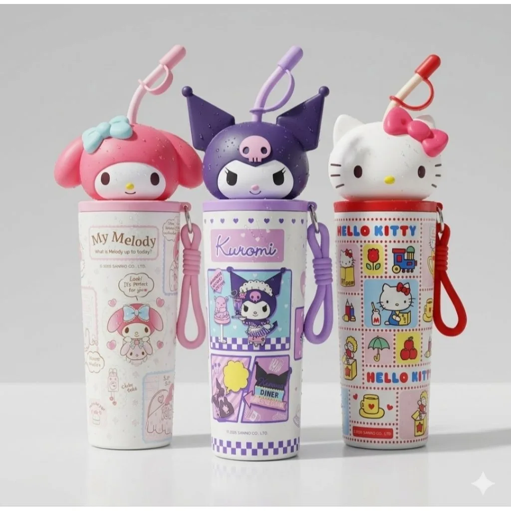 Cute Printed Portable Tumbler Water Bottle with Handle & Straw Lid