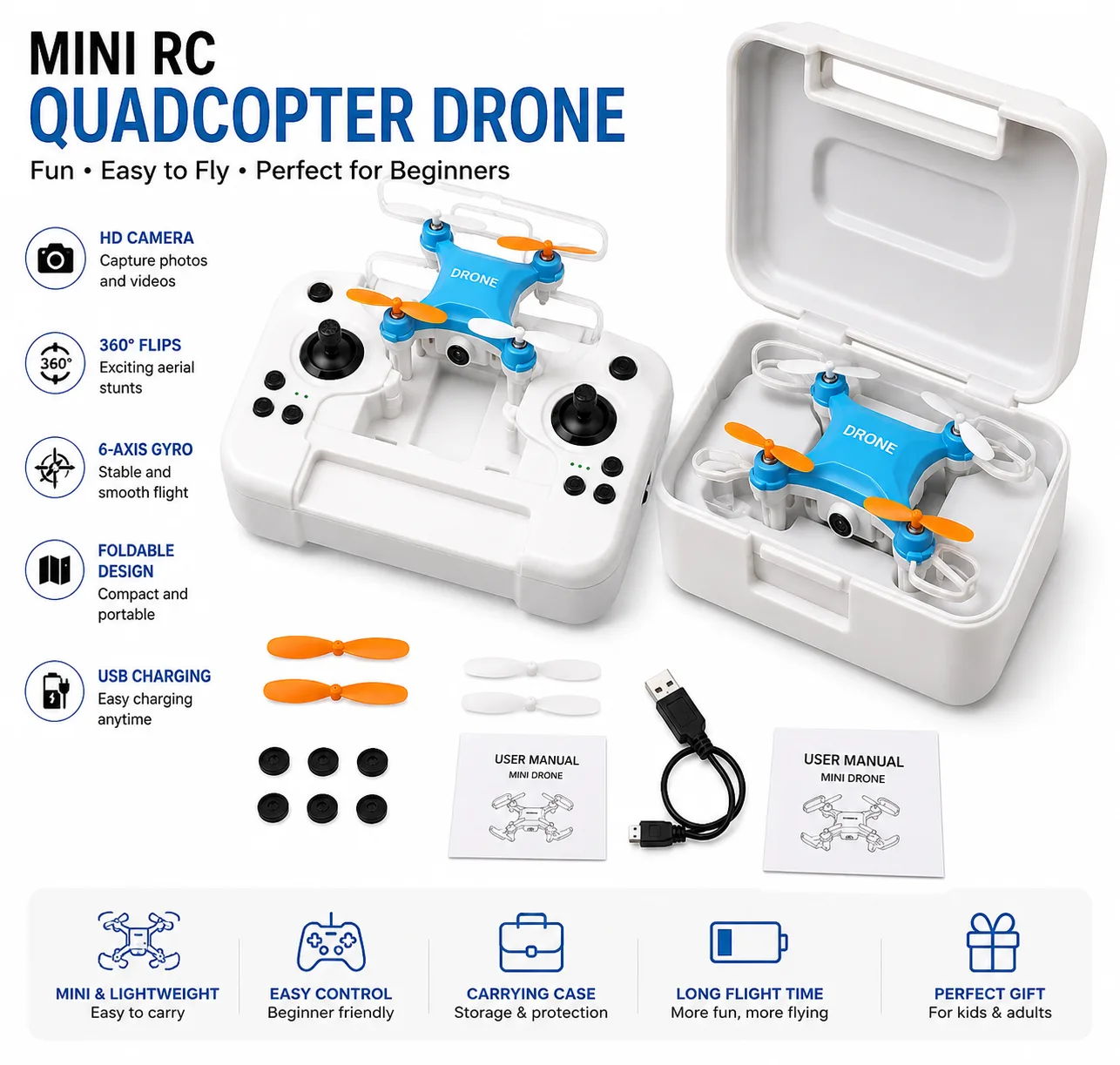 Mini RC Quadcopter Drone with Camera – Foldable Remote Control Drone for Kids